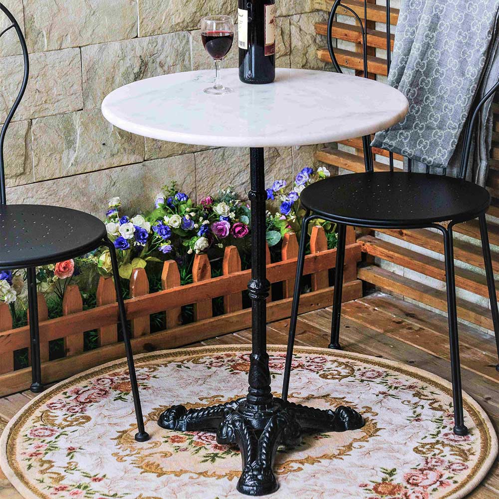 Runder Bistro Tisch Hospicio mit Steinplatte und Rohrfuß aus Gusseisen