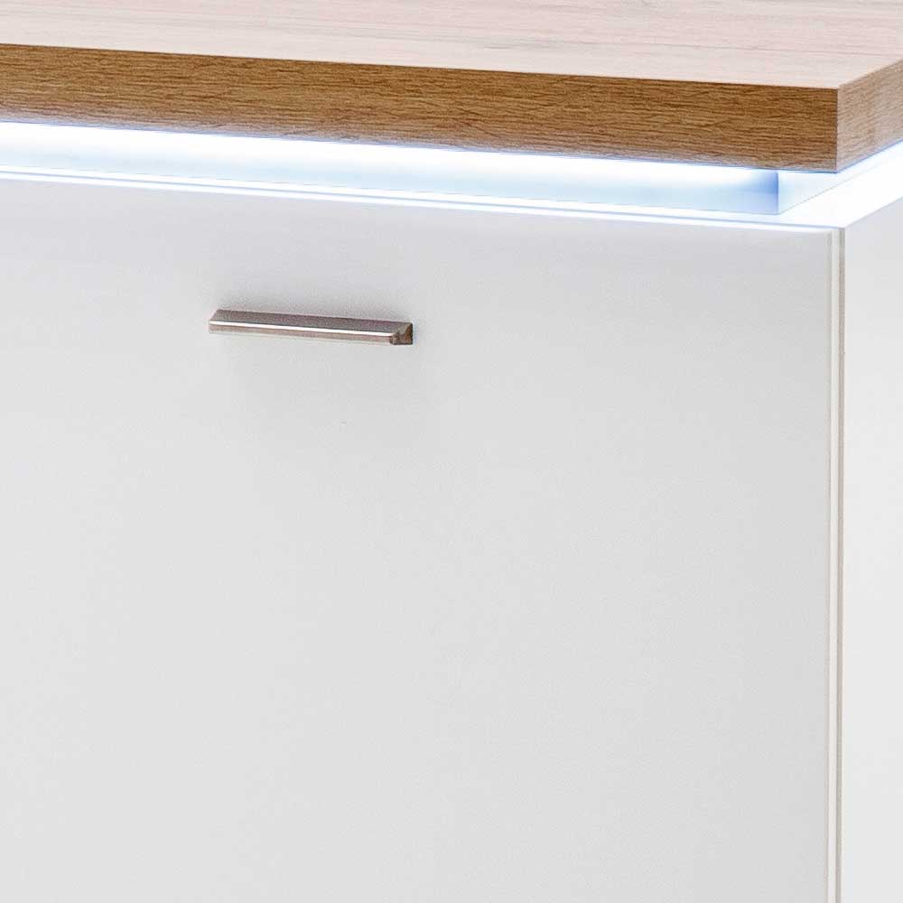 Esszimmer Sideboard Gereova mit LED Beleuchtung in Weiß und Wildeiche Optik