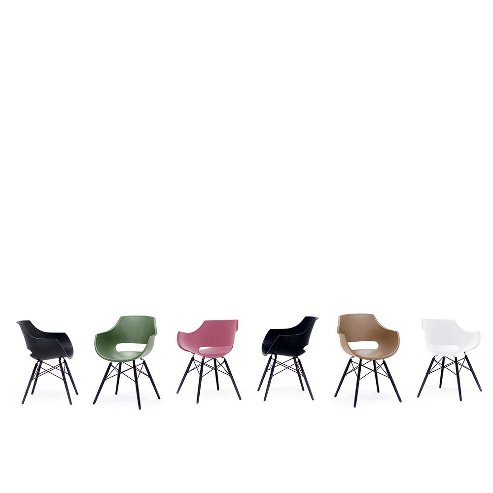 Esstisch Stühle Belfast in Grau Kunststoff mit Massivholzgestell (4er Set)