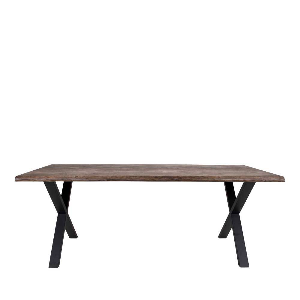 Sitzgruppe Factory Salerno schwarze Kunstleder Stühle Eiche Tisch (siebenteilig)