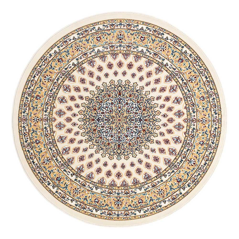 Runder Orientstil Teppich Abruzzia in Cremefarben 150 cm Durchmesser