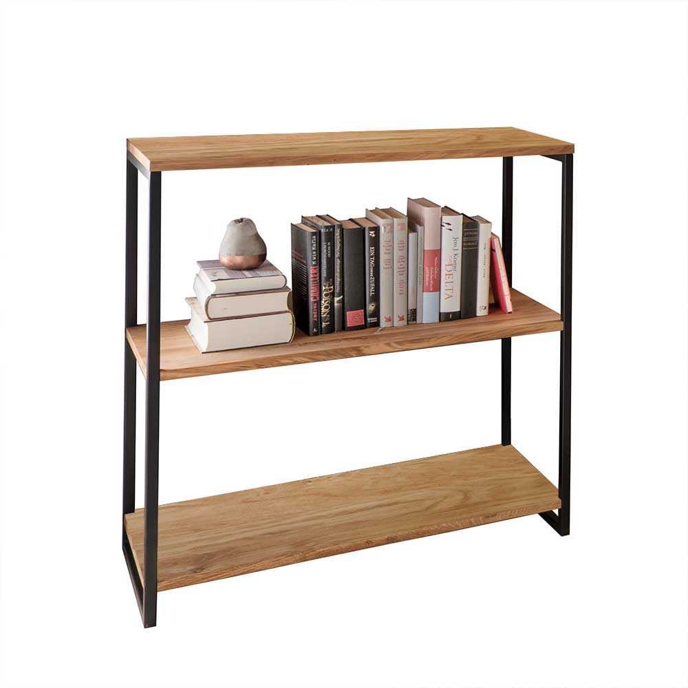 Bücherregal Dairos aus Wildeiche Massivholz und Stahl 80 cm breit