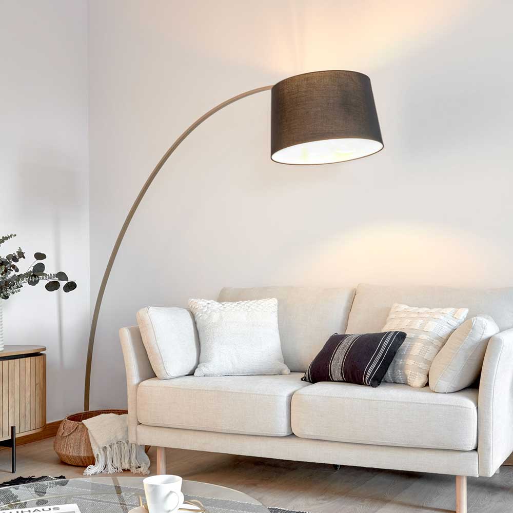 Moderne Design Bogenlampe Lianco in Schwarz und Goldfarben