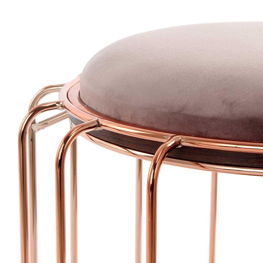 Kupferfarbener Sitzhocker Vinzent aus Samt und Metall mit wendbarer Sitzfläche