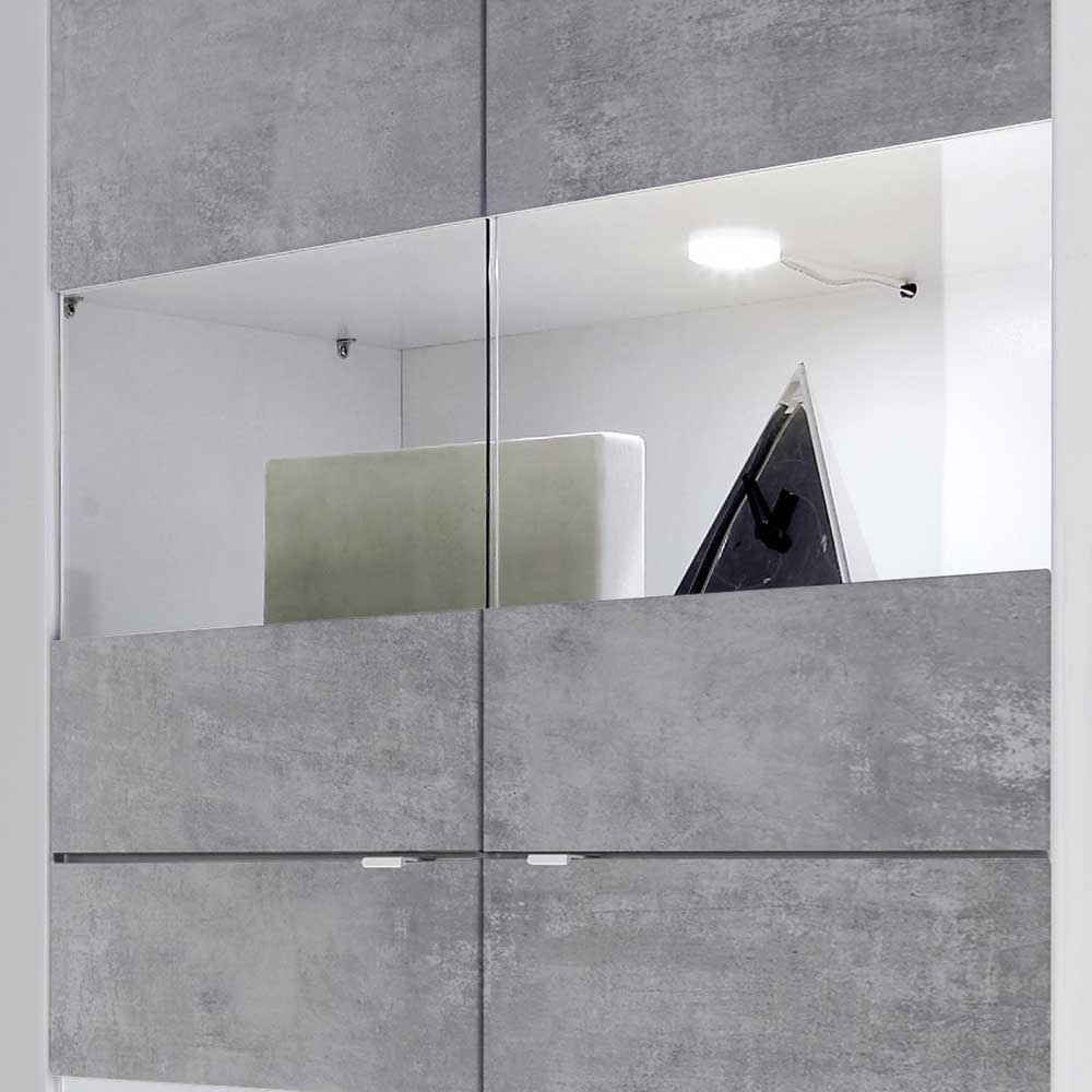 Moderne Design Wohnwand Endion in Beton Grau und Weiß Hochglanz (dreiteilig)
