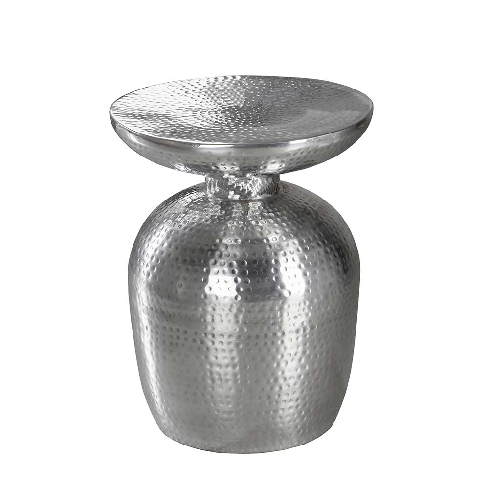 Silberfarbener Designtisch Mastox aus Aluminium im orientalischen Design