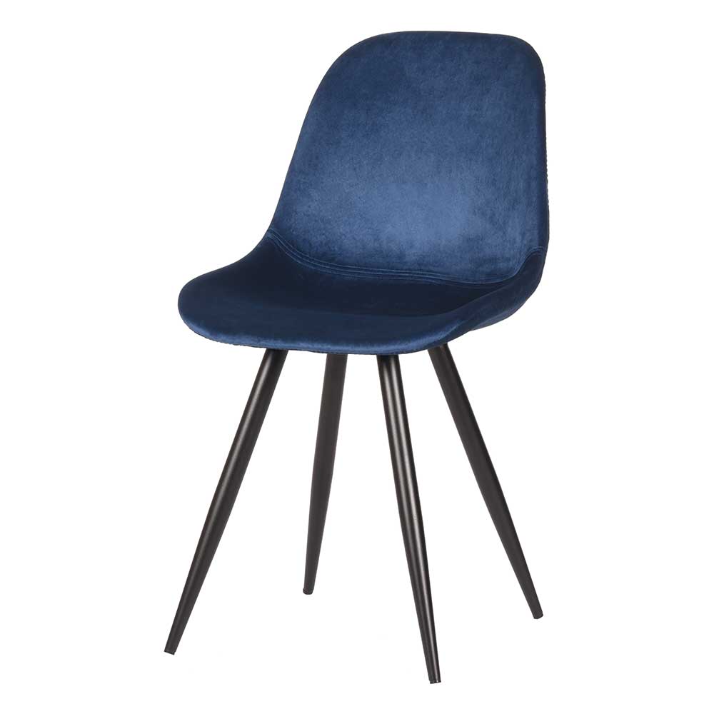 Blauer Samt Stuhl Set Loerena mit Gestell aus Metall 49 cm Sitzhöhe (2er Set)