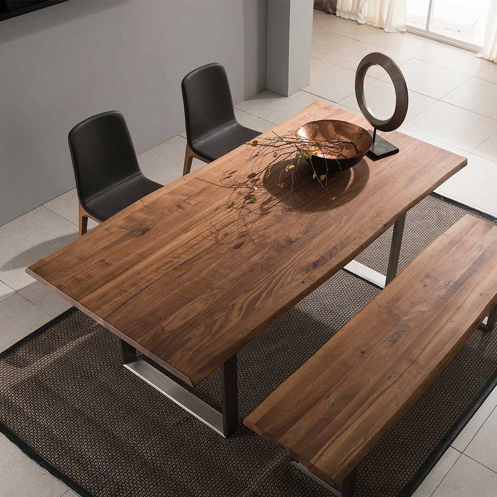 Esszimmer Tisch Oliscadro aus Nussbaum Massivholz und Edelstahl handgearbeitet
