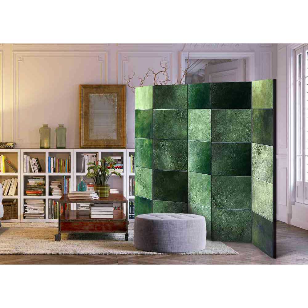 Grüner Paravent Anguro 225 cm breit mit Leinwand Füllung