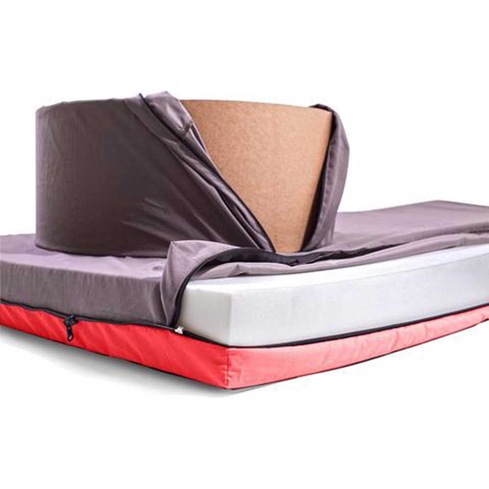 Funktion Sitzsack Brocus in Rot Grau Webstoff zur Matratze umbaubar