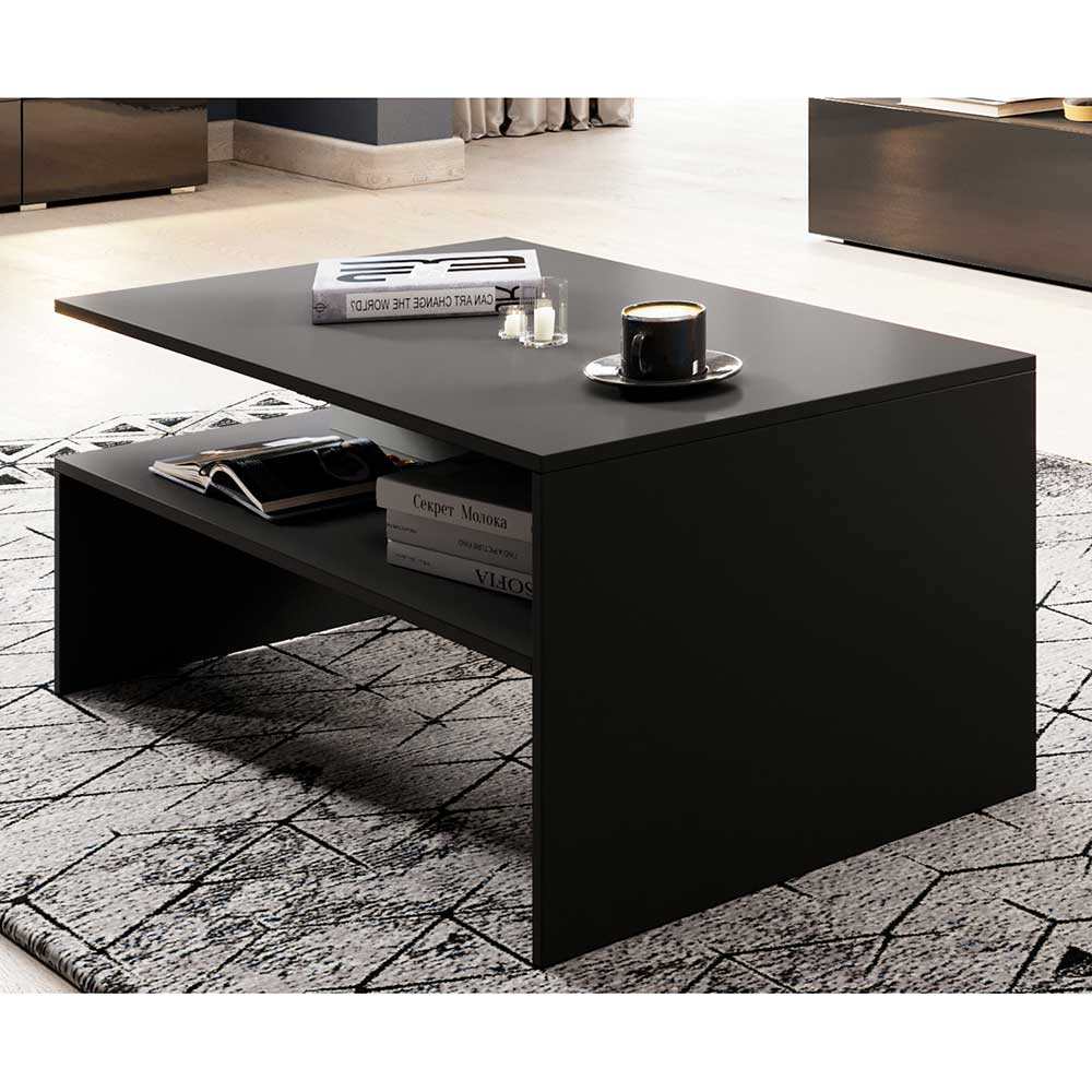Schwarzer Wohnzimmer Tisch Mag 100 cm breit mit Wangen Gestell