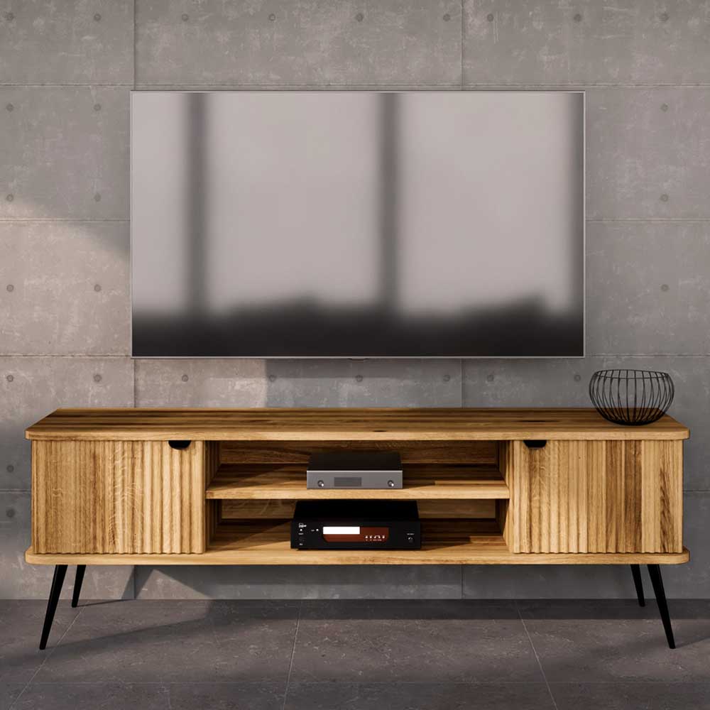 TV Möbel Massivholz Clantica aus Wildeiche mit Metallgestell