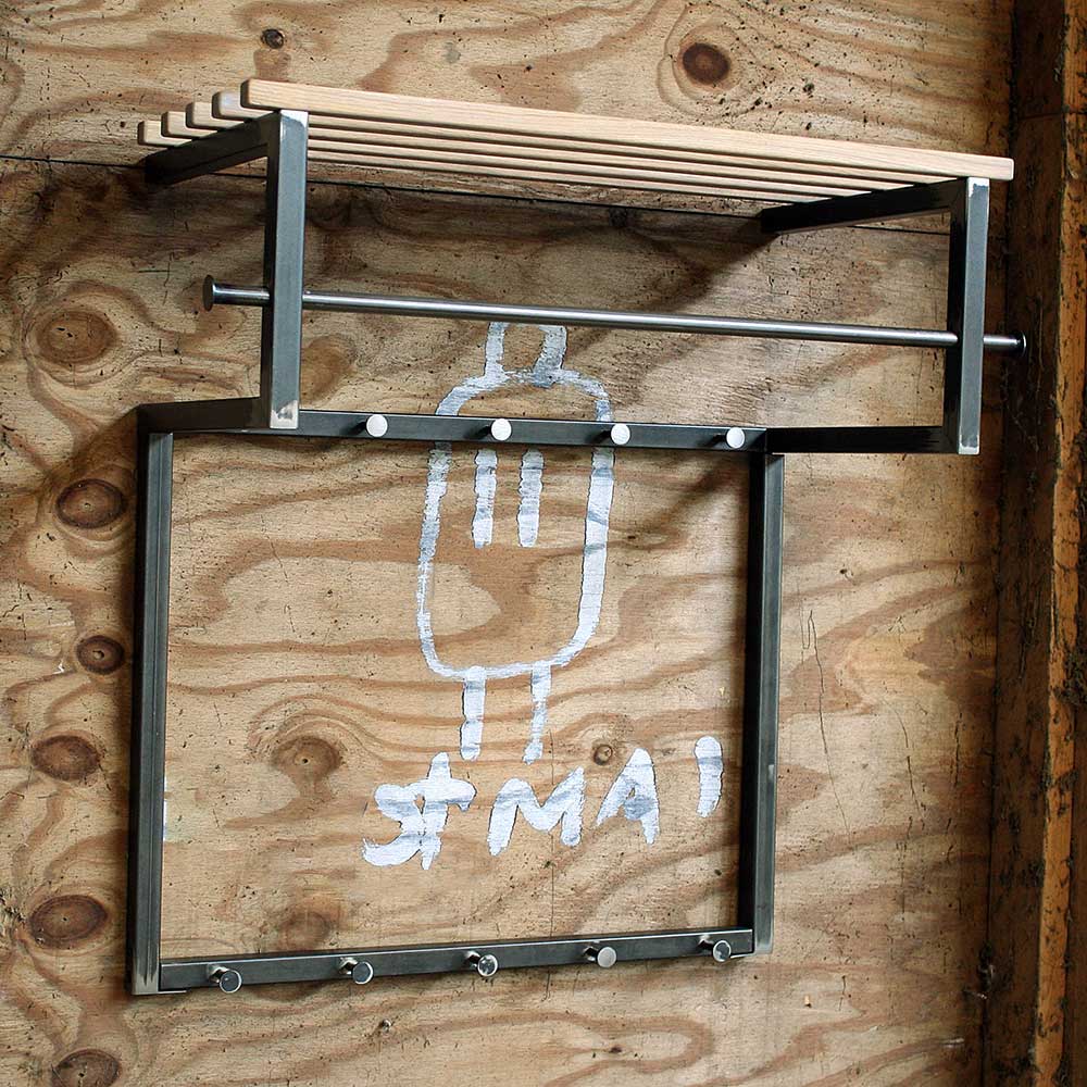 Loft Design Hängegarderobe Ovinia in Anthrazit Stahl mit Hutablage aus Holz