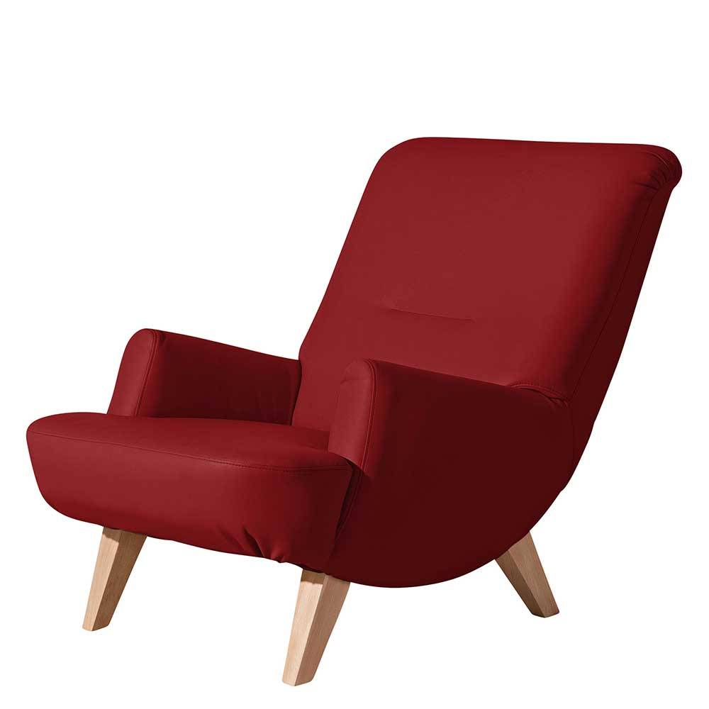 Sessel optional mit Hocker Adelda in Rot aus Kunstleder