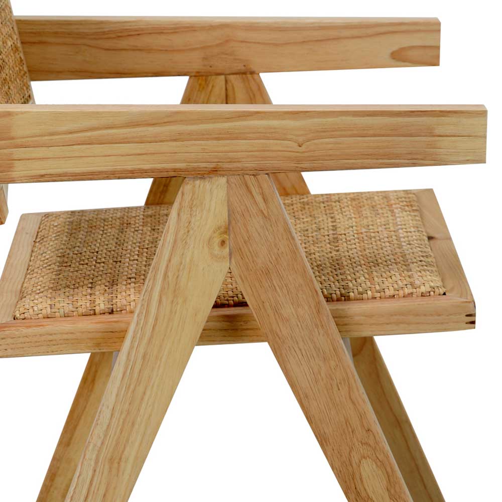 Armlehnenstuhl Holz Tamyra im Skandi Design mit Rattan Geflecht