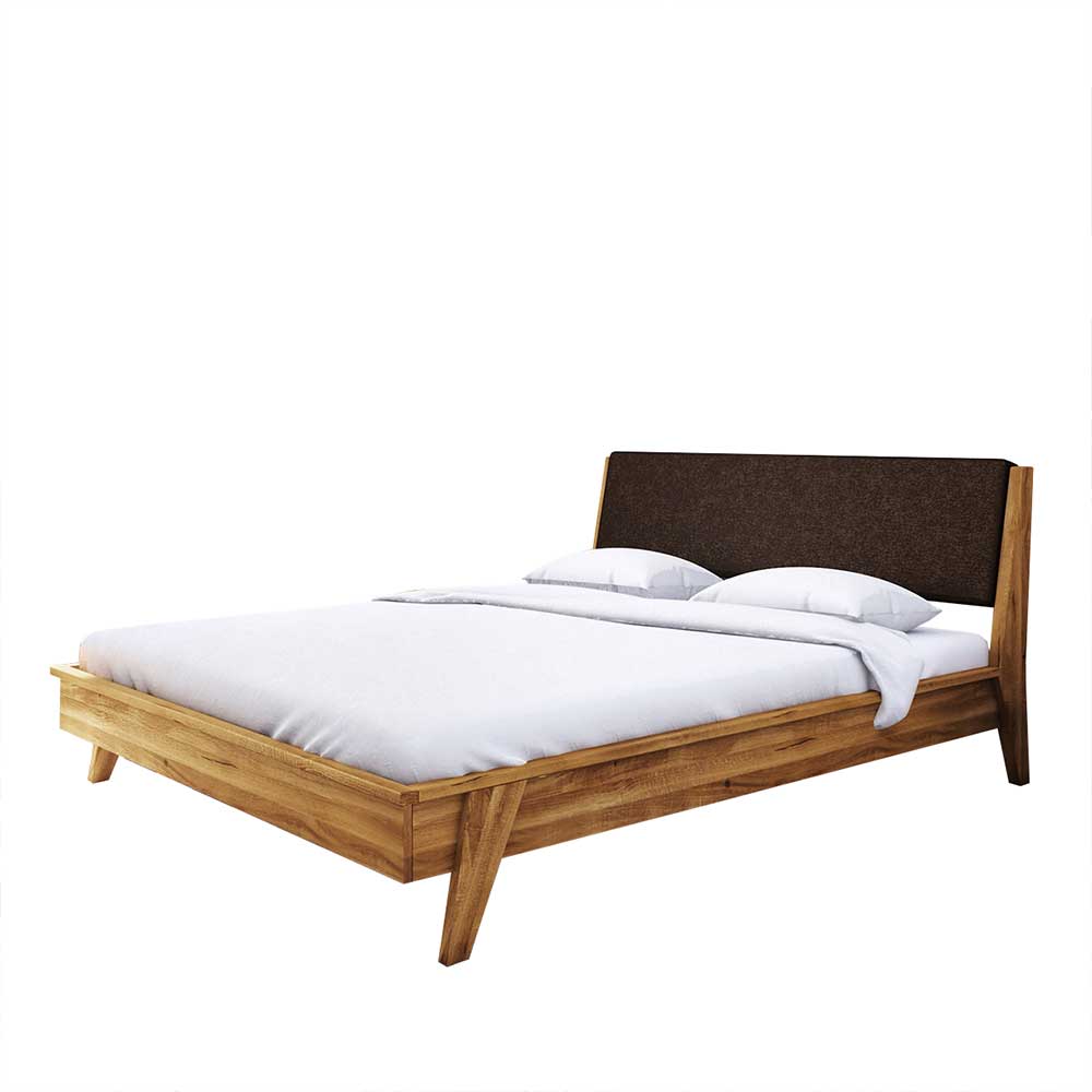 Tiefes Bett Carilla aus Wildeiche Massivholz im Retro Design