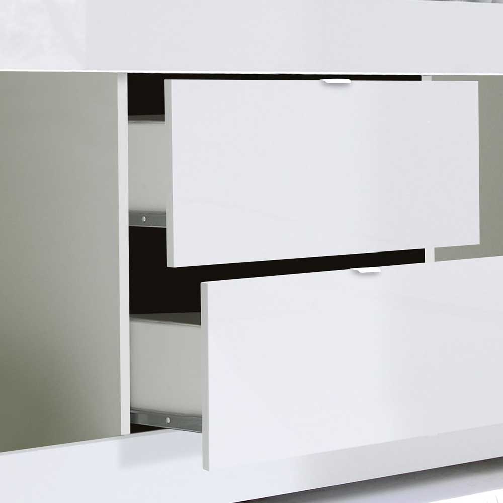 lackiert Hochglanz mit Fernseh Schubladen und Weiß Deconda in Lowboard zwei Türen