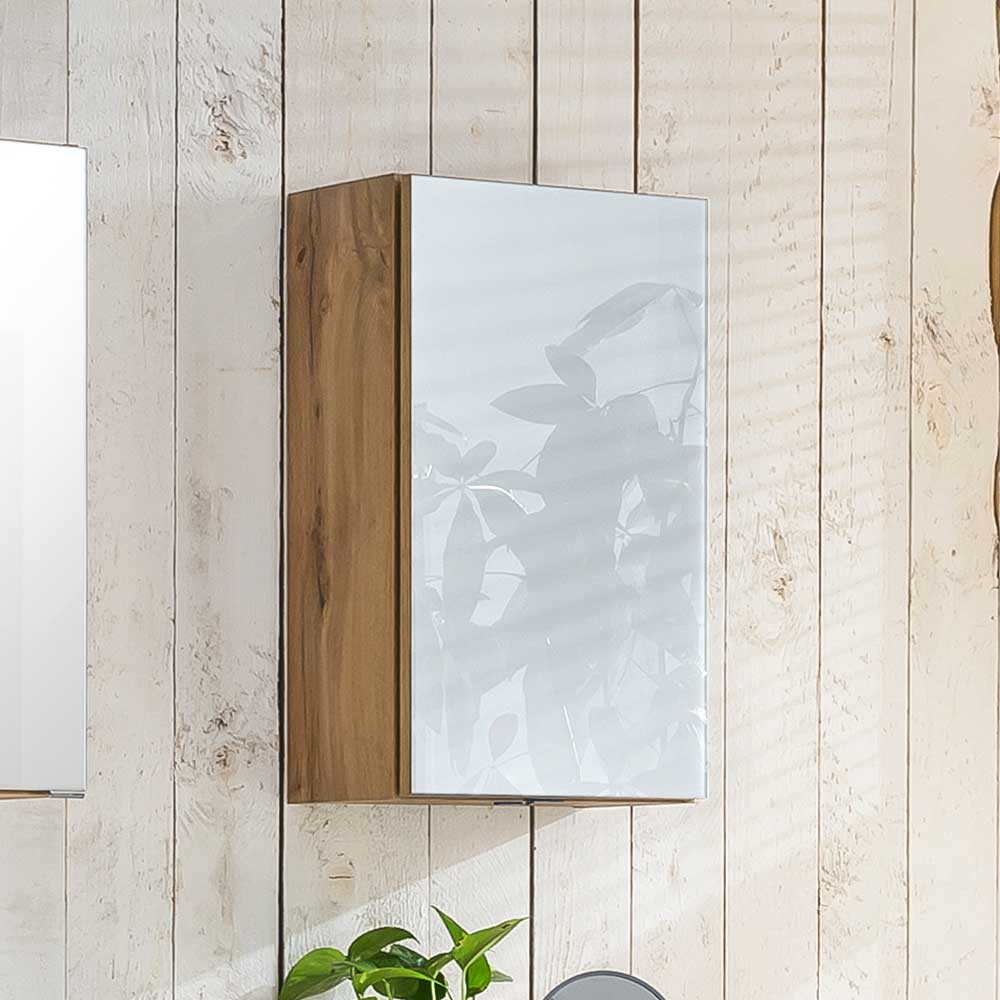 Badezimmer Hängeschrank Bradoss in Weiß und Wildeiche Optik 40 cm breit