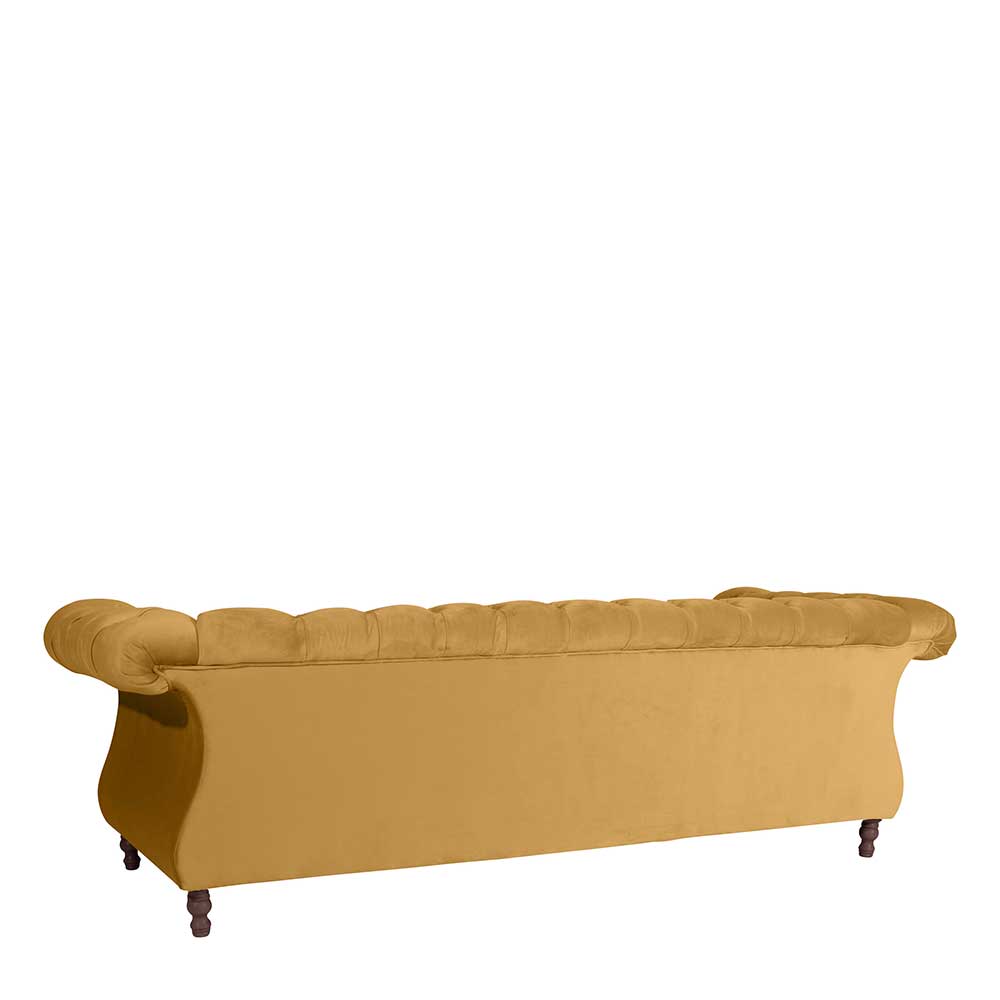 Dreisitzer Couch Zartos in Gelb mit Vierfußgestell aus Holz