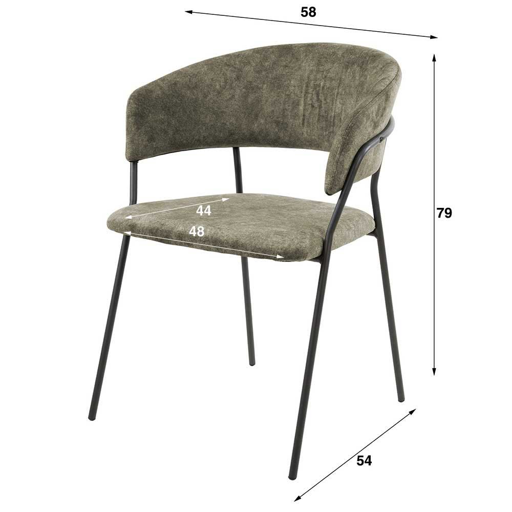 Dunkelgrüne Samt Stühle Terrazas mit Gestell aus Metall in Schwarz (4er Set)