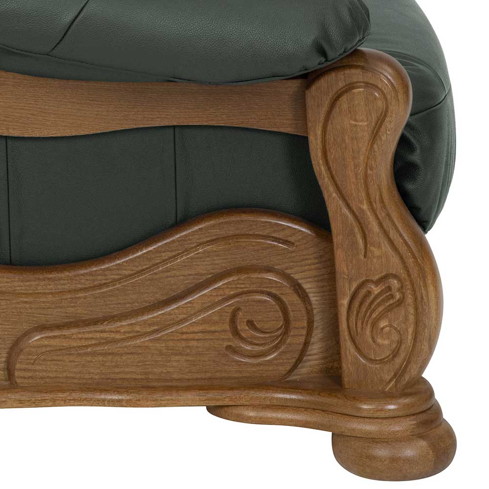 Sofa Leder dunkelgrün Hugo mit Federkern Polsterung - Eiche rustikal Gestell