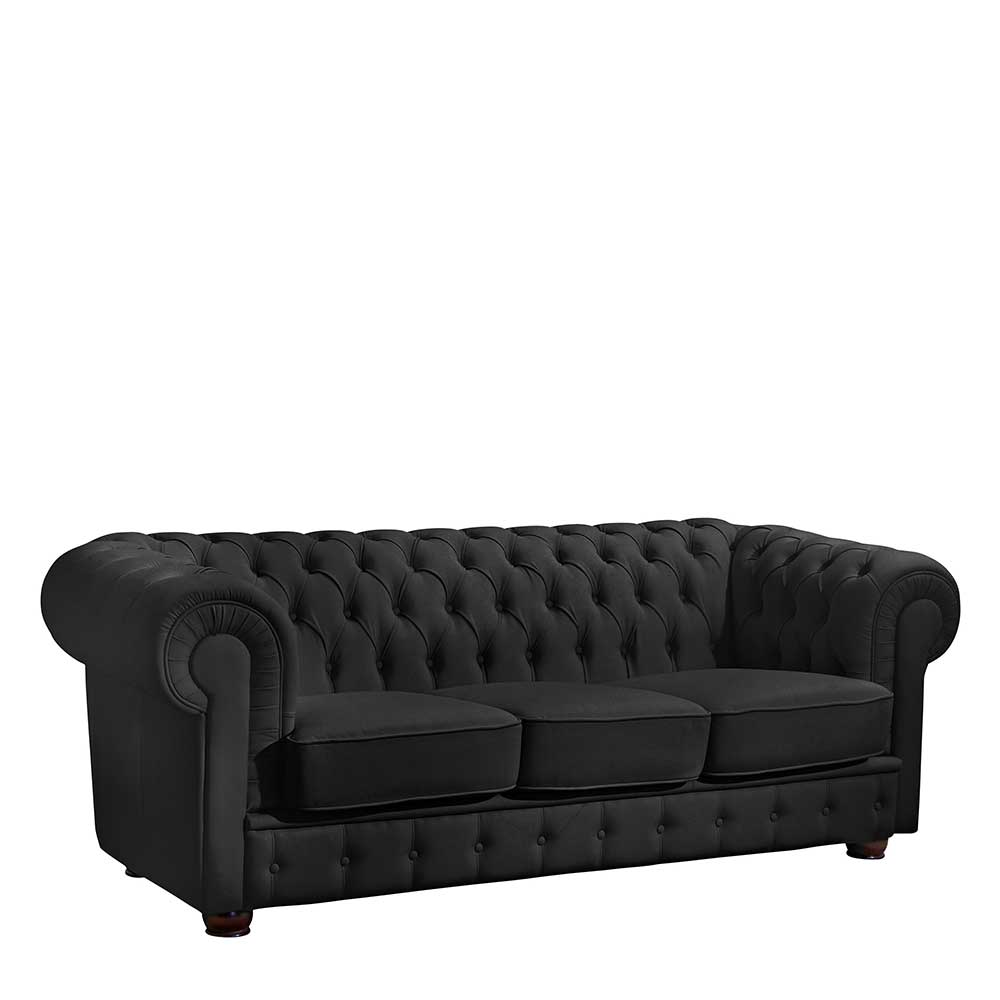 Schwarzes Dreisitzer Sofa Vinzenzo im Chesterfield Look 200 cm breit