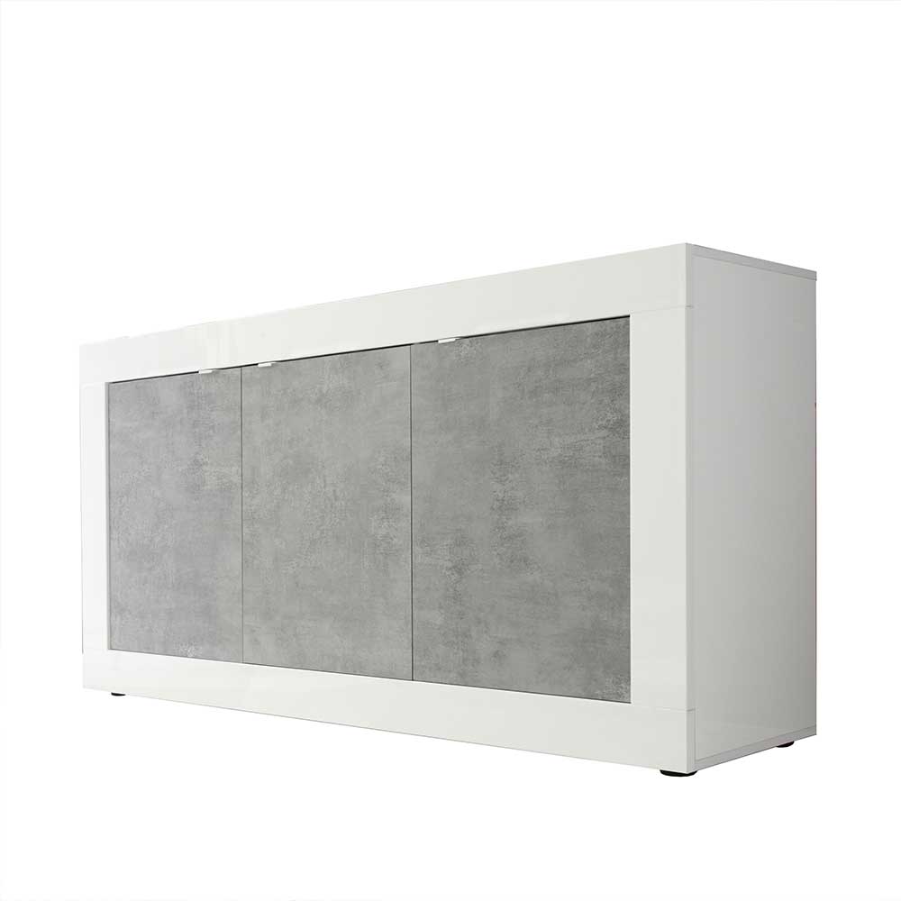 Modernes Wohnzimmer Sideboard Endion in Weiß und Beton Grau 160 cm breit