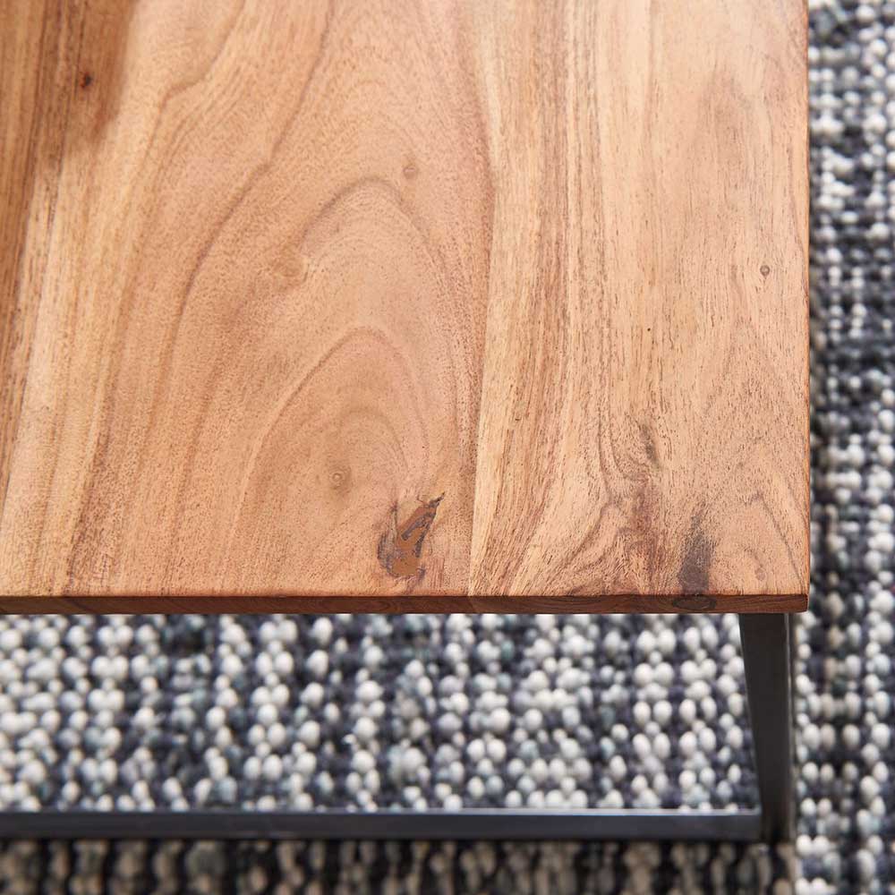 Quadratischer Couchtisch Limecion 60x41x60 cm aus Akazie Massivholz und Metall