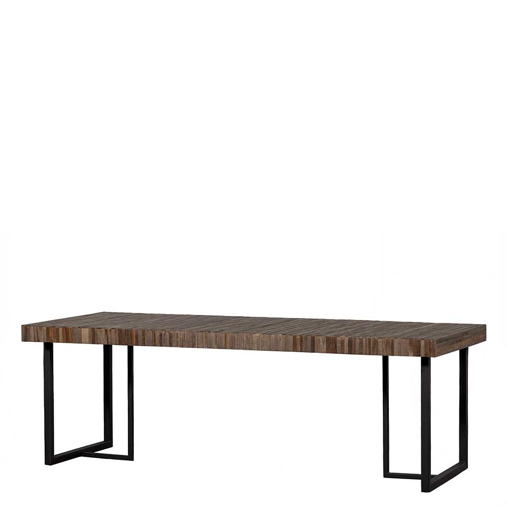 Rustikaler Küchen Tisch Bultino aus Recyclingholz und Metall mit Bügelgestell