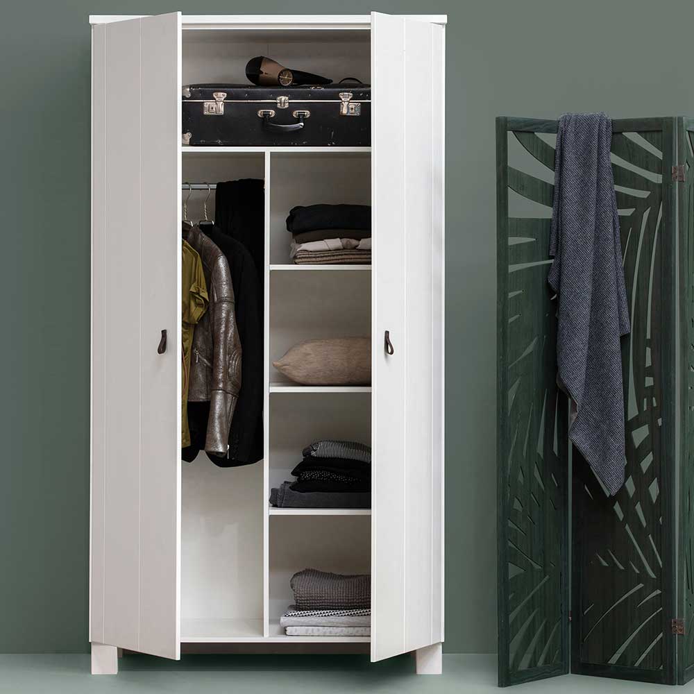 Skandi Design Schlafzimmerschrank Pila in Weiß aus Kiefer Massivholz