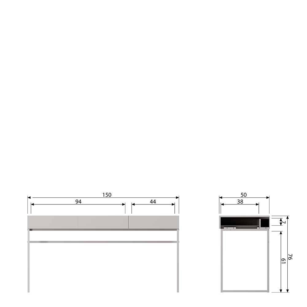 Hellgrauer Jugendschreibtisch Lucevra in modernem Design 150 cm breit