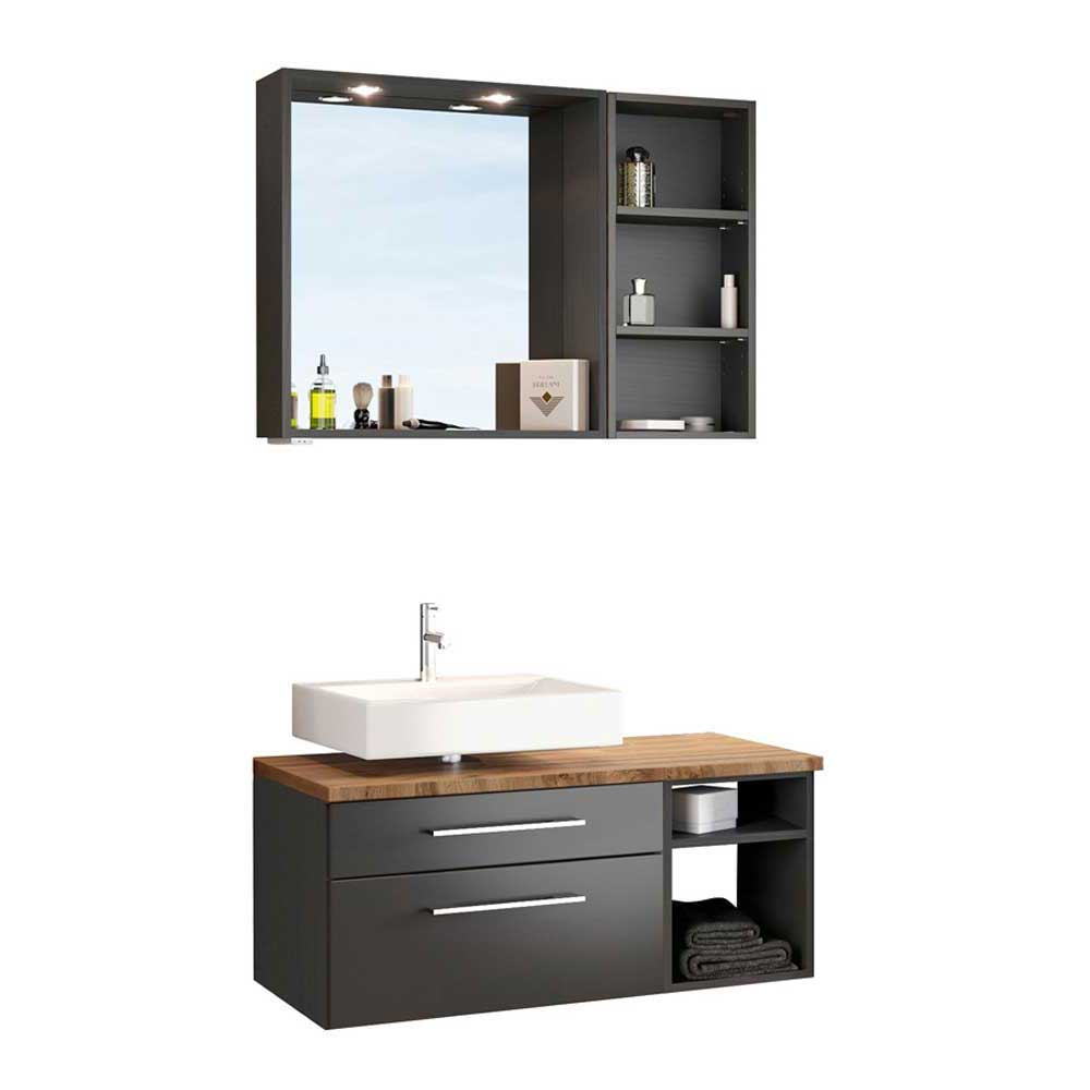Möbel Kombination Hayos für Badezimmer in dunkel Grau und Wildeiche Dekor (dreiteilig)